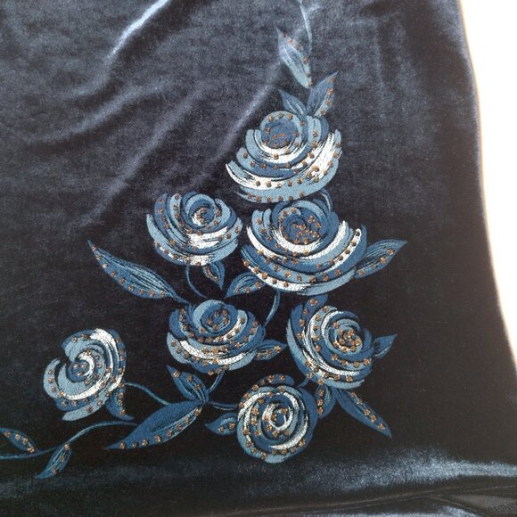 Maria Gabrielle Shirt Medium Blue Velour Tank Top Draped Beaded Roses Vtg Y2K - Picture 7 of 7